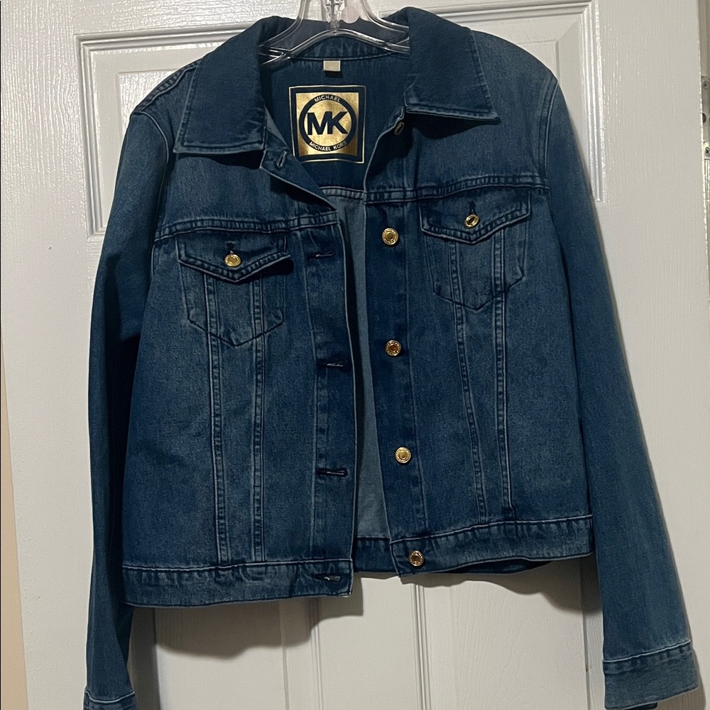Michael Kors Navy Denim Jacket with Gold Accents